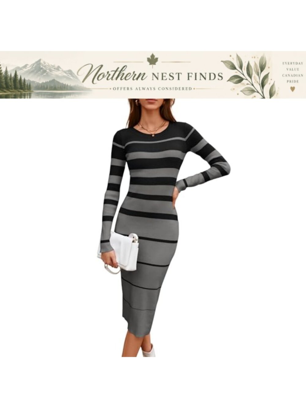 Women's Ribbed Knit Midi Sweater Dress Long Sleeve Crew Neck Bodycon